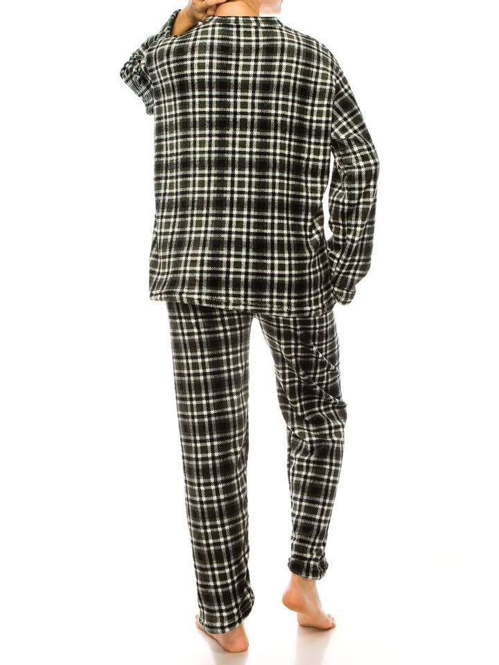 Black Watch Plaid Microfleece Lounge Pajama Sets for wholesale on Faire3