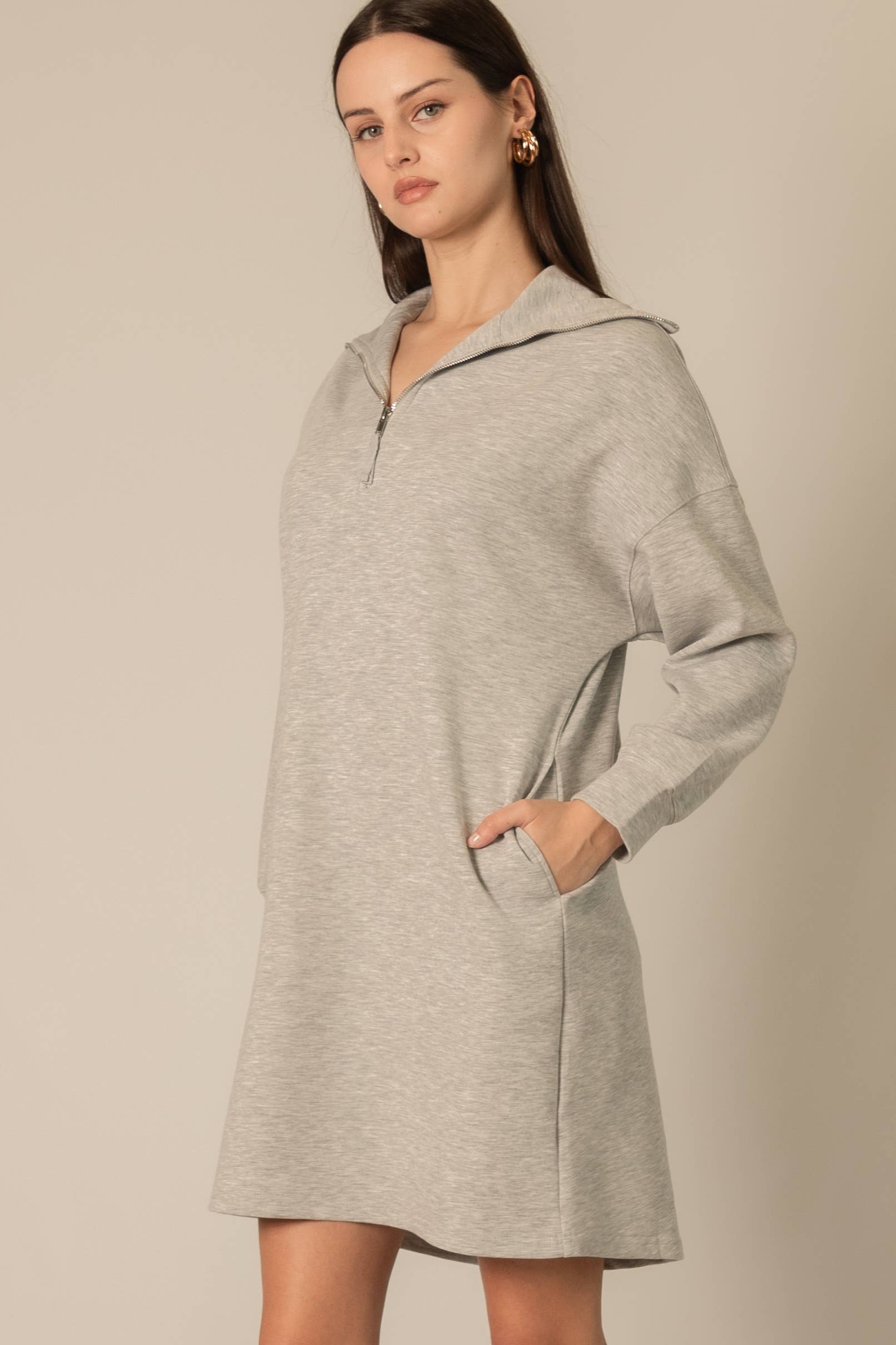 P. CILL - Wholesale Dress - Women's - P. CILL Butter Modal Quarter Zip Up Long Sleeve Dress3