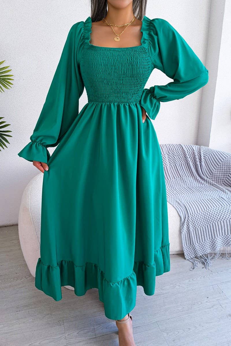 Lily Clothing - Wholesale Dress - Women's - SQUARE NECK LARGE SWING FLOUNCES LONG DRESS_CWDMD11653