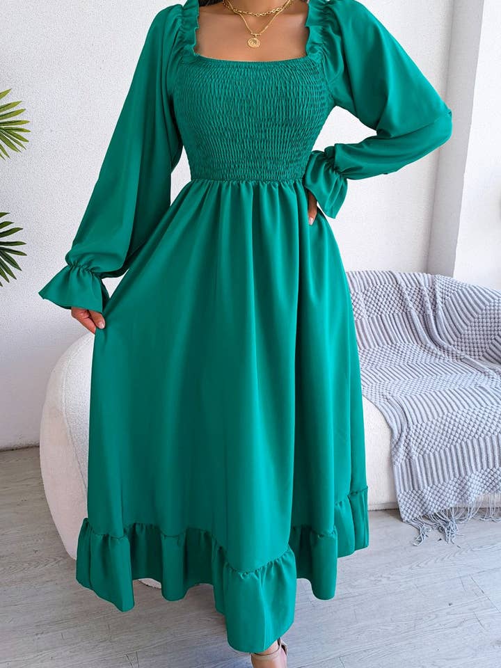 Lily Clothing - Wholesale Dress - Women's - SQUARE NECK LARGE SWING FLOUNCES LONG DRESS_CWDMD11653