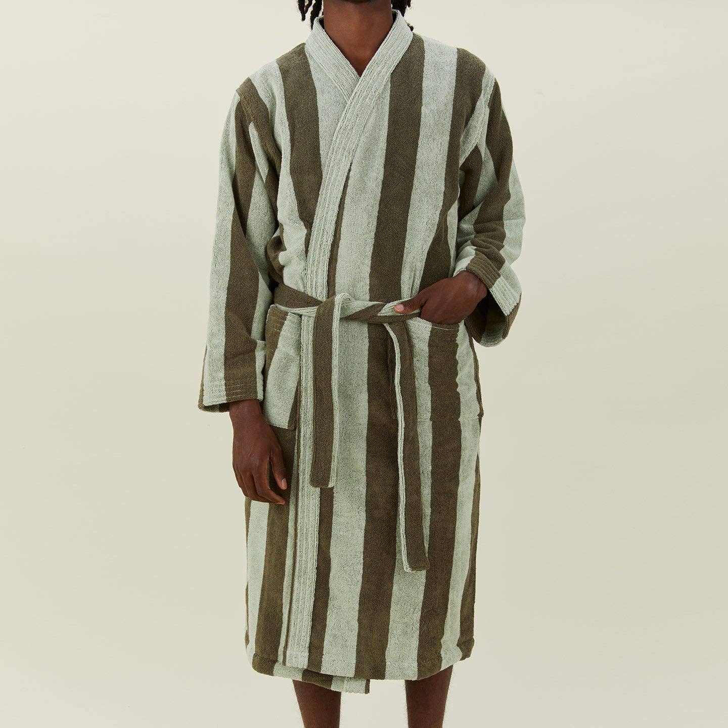 Hawkins New York - Wholesale Robe - Unisex - Simple Striped Terry Bathrobe- Olive/Sage6