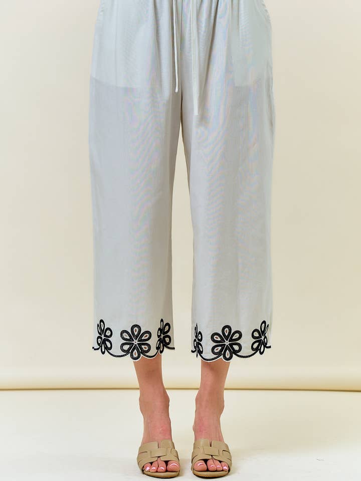 EMBROIDERED WIDE LEG PANTS - 8872P for wholesale by Doe and Rae