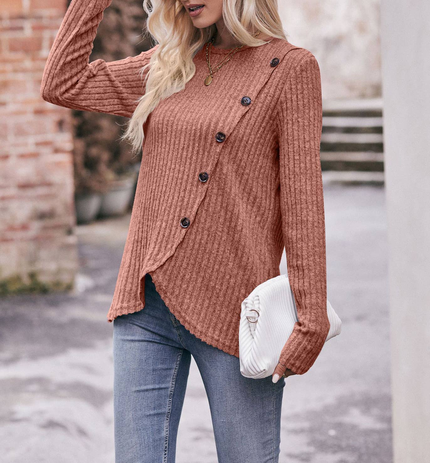 HIDDENBRAND - Wholesale Knit Sweater - Women's - Women's Round Neck Solid Color Sweater9