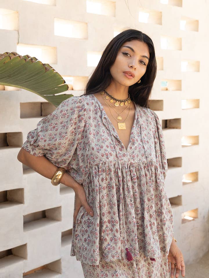 Block Printed Boho Rayon Blouse (Ridhi) for wholesale by The Fox and The Mermaid