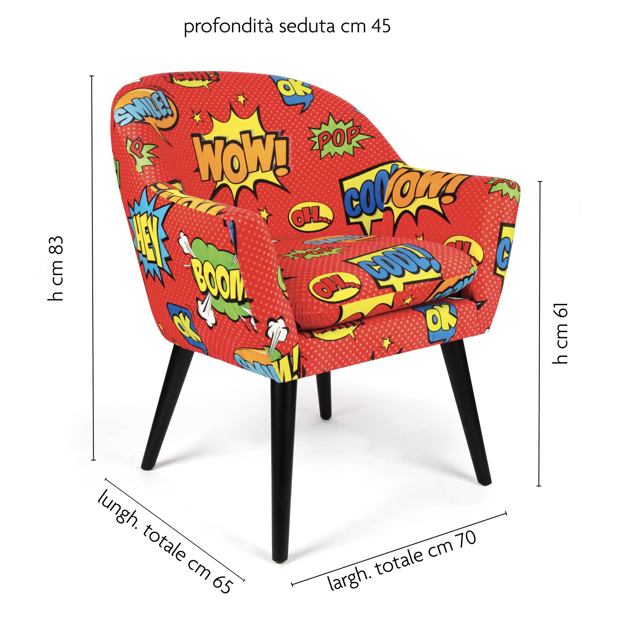 Bergamaschi & Vimercati S.p.a. - Wholesale Chair - Pop Armchair in Polyester and Wood – Multicolored Design, 70.5x65x83 cm4