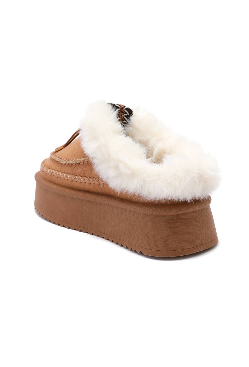 Joia Paris - Wholesale Mules - Women's - Fur-lined mules with thick sole and braided strap RU-2125