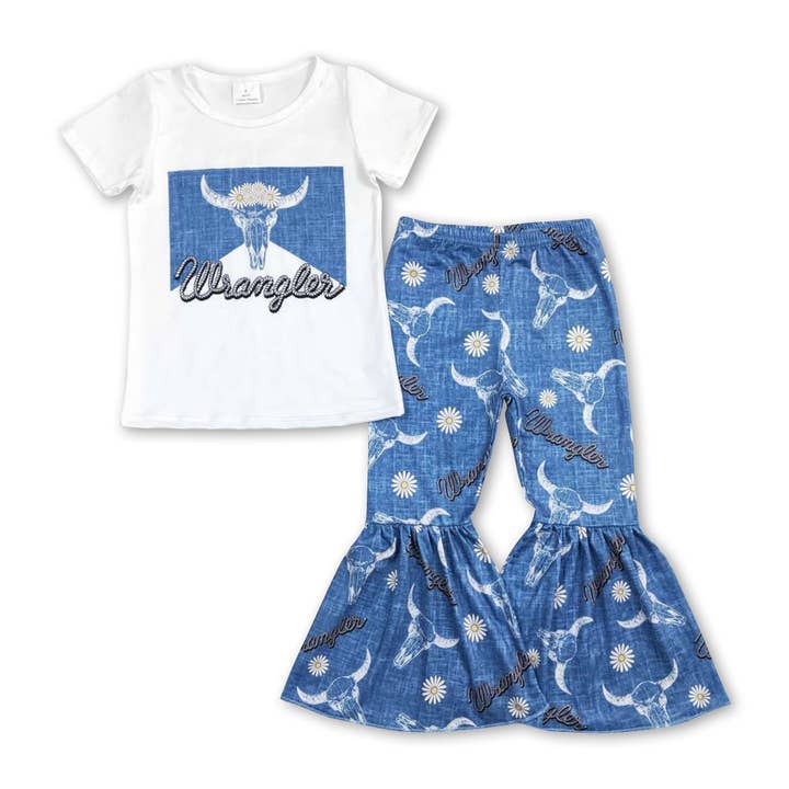 Daisy bull skull top bell bottom pants girls clothes for wholesale by Yawoo Garments