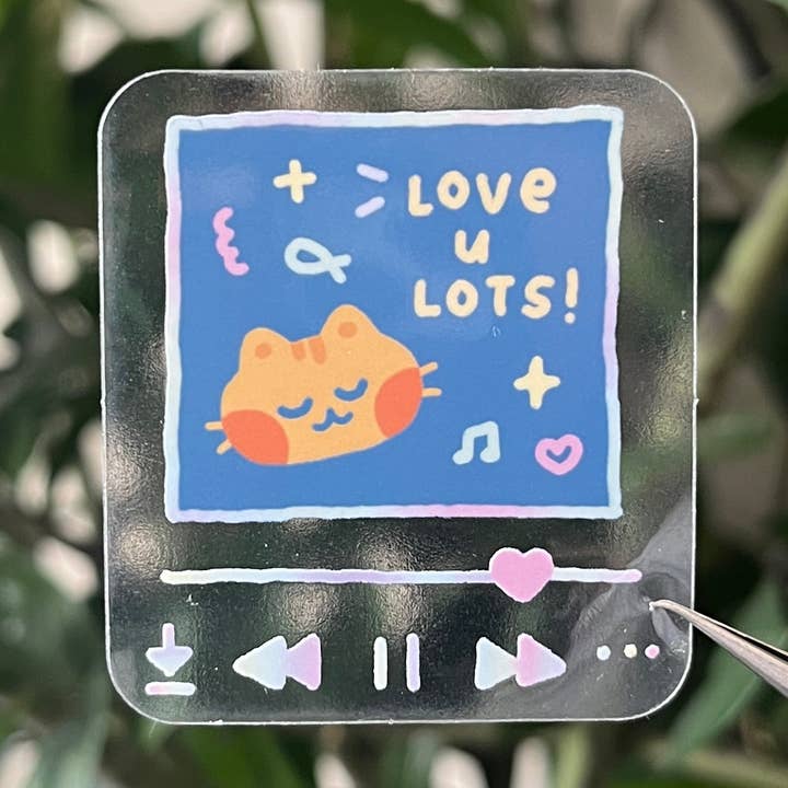 love u lots orange cat sticker - clear waterproof vinyl for wholesale by cxnart