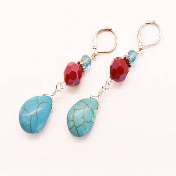 Chic Brico - Wholesale Dangle Earrings - Turquoise, Silver & Red Crystal Teardrop Dangle Earrings1