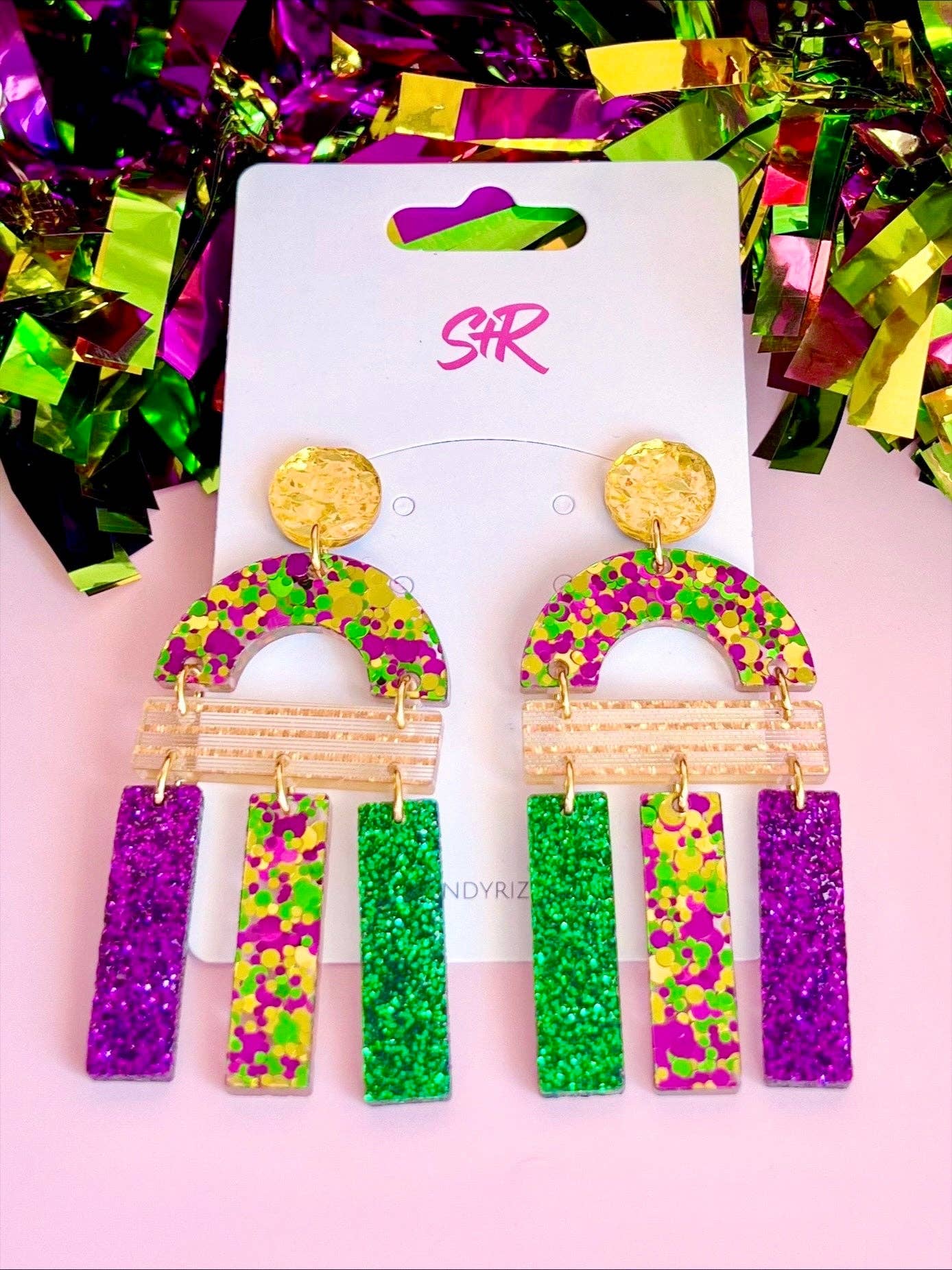 Sandy + Rizzo - Wholesale Dangle Earrings - Mardi Gras Jill