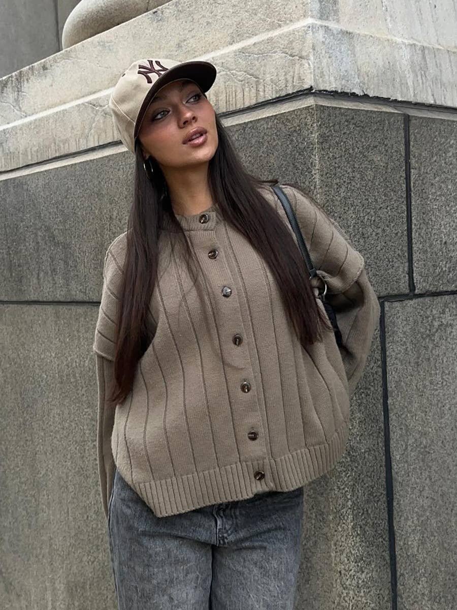 Hope & Sunshine – Engroshandel Cardigan - Dame – Ribbet cardigan med rund hals7