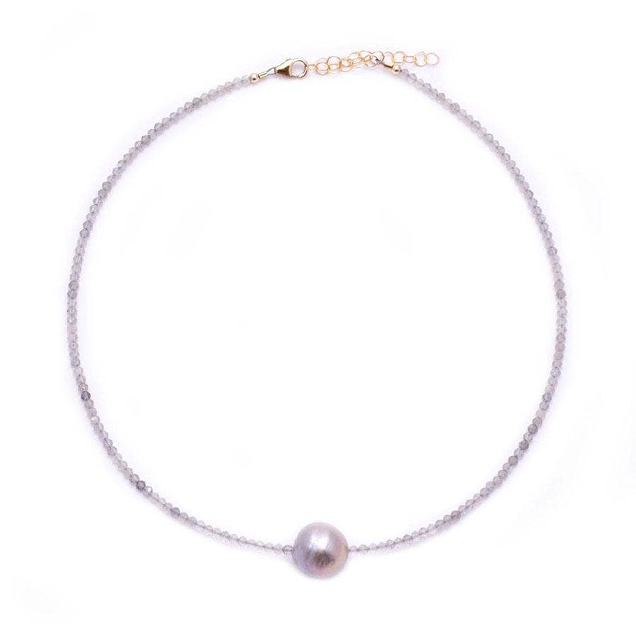 gold & gray - Wholesale Beaded/Pearl Necklace - Labradorite & Baroque Pearl Necklace0