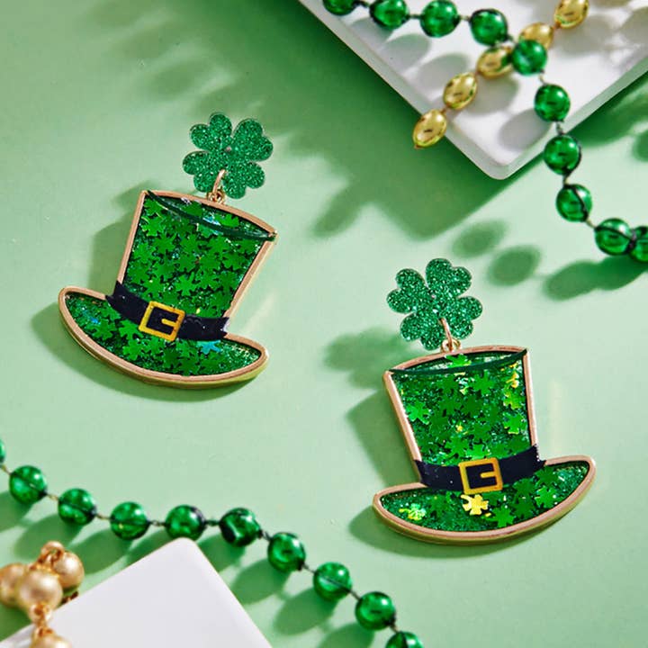 Lucky Charm Sparkle Top Hat Earrings for St. Patrick's Day for wholesale by Lavender Willow