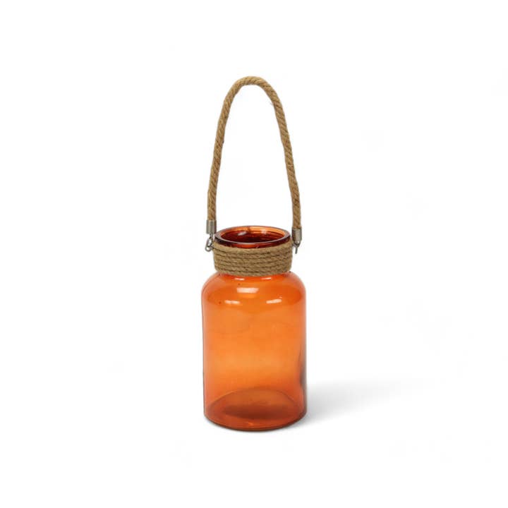 Cheungs Home Decor – wholesale Decorative jar – Round Glass Jar with Removable Rope Handle - Orange