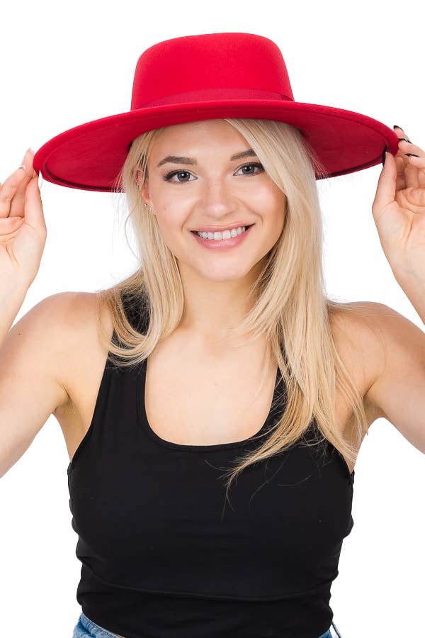 Cap Zone – wholesale Fedora - Dam – Wide Brim Bolero Faux Filt Pork Pie Crown Hat32