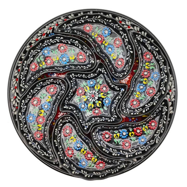 Rundt tyrkisk etnisk forretfad i keramik med 7 rum #3 for engroshandel hos Etnico del Mondo