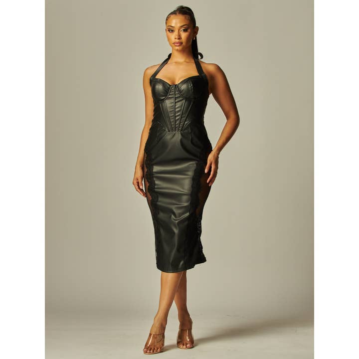 Miss 8 – Engroshandel Kjole - Dame – Bustier kjole i PU læder Lace Trim