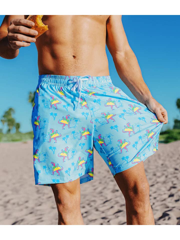 Tipsy Elves - Wholesale Swim shorts – Men′s - Tacosaurus 7.5" Stretch Swim Trunks - Men's Dino Swim Suit5