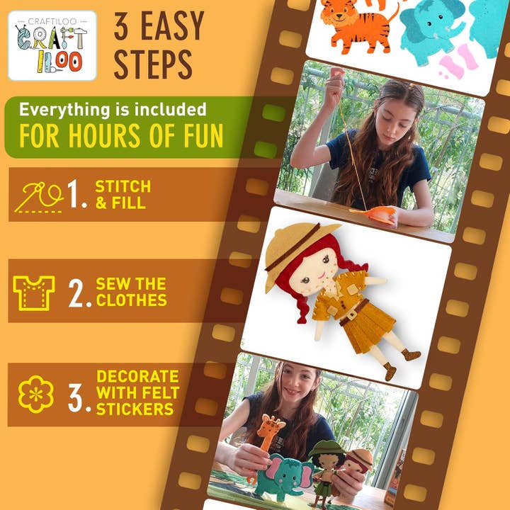 Craftiloo - Venta al por mayor Kits de costura - Kit de Costura Safari para Niños