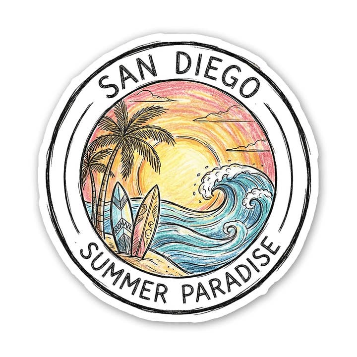 San Diego Summer Paradise - Sketch sticker for wholesale by Sticker Atlas