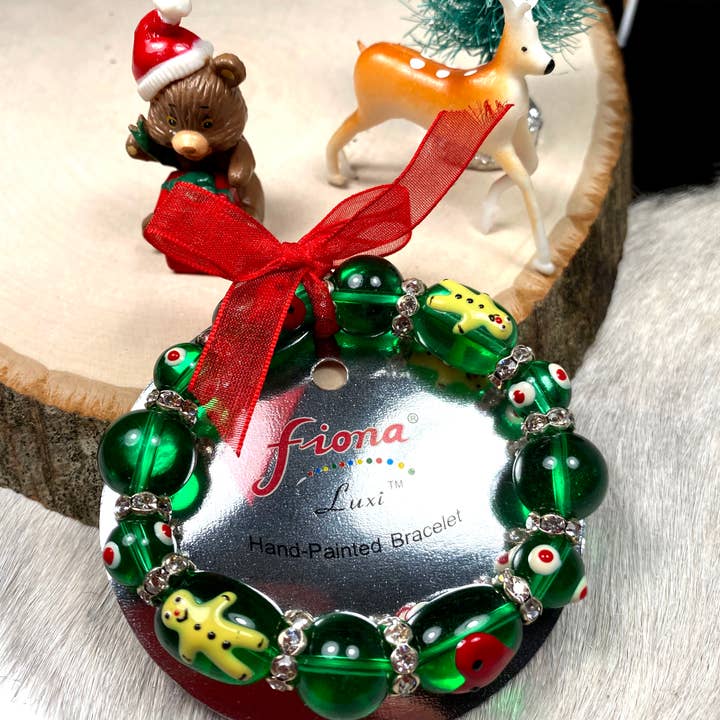 Fiona Accessories - Vente Bracelet de perles - Bracelets extensibles en verre peint de Noël, 36 pièces11