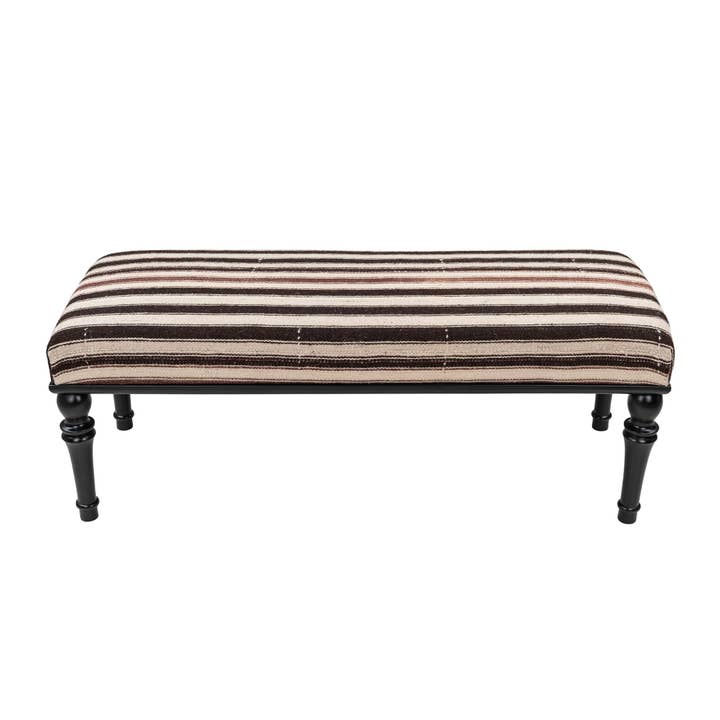 Rugtolia - Wholesale Bench - Neutral Striped Kilim Upholstered Bedroom - Entryway Wooden Bench6