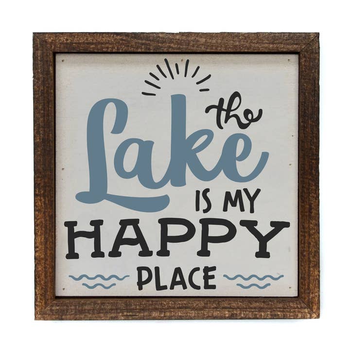 6x6 The Lake Is My Happy Place Wood Box Signs for wholesale by Driftless Studios