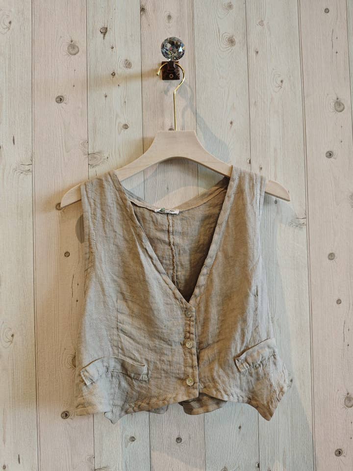 Linen & More - Wholesale Outerwear Vest - Women's - REF 6454 100% LINEN VEST