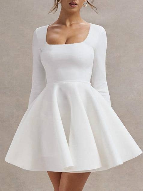 White party babydoll mini dress for wholesale by HIDDENBRAND