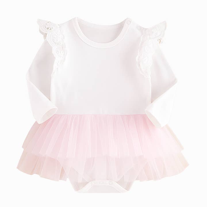 White Ruffle Long Sleeve Cotton Tutu Skirt Romper for wholesale by Fennco Styles