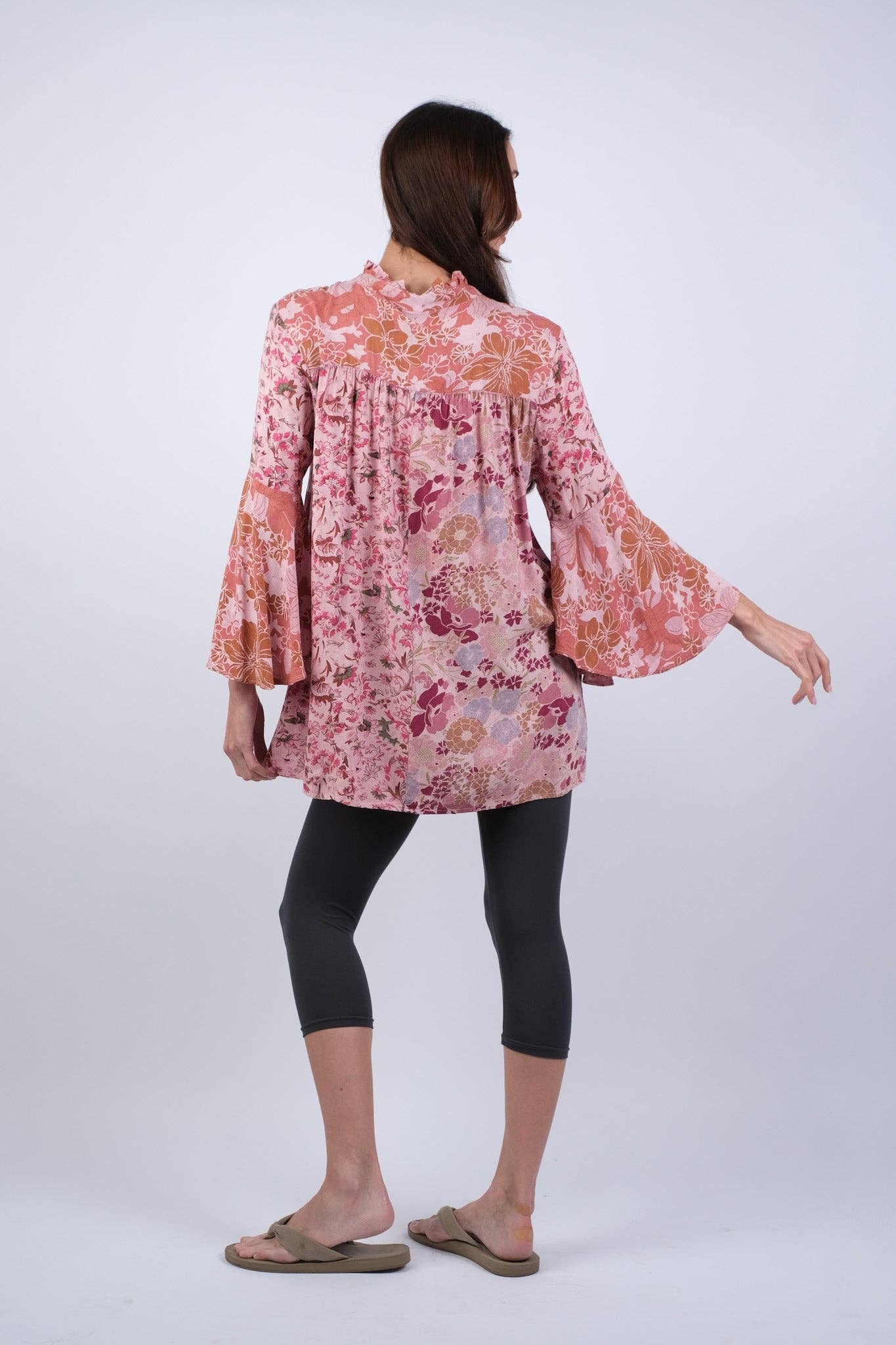 Sacred Threads - Wholesale Tunic - Women's - Pink Floral Muse Boho Top with Bell Sleeves4