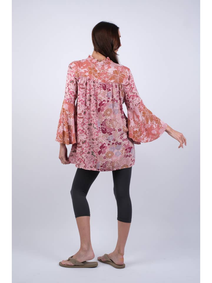 Sacred Threads - Wholesale Tunic - Women's - Pink Floral Muse Boho Top with Bell Sleeves4