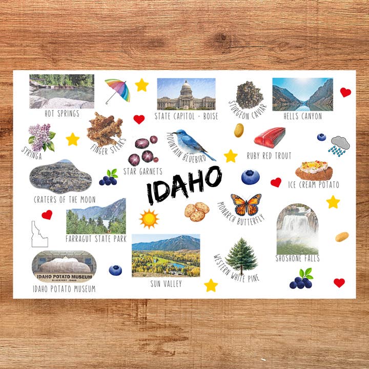 Idaho State Collage Postcard for wholesale by The Writerie