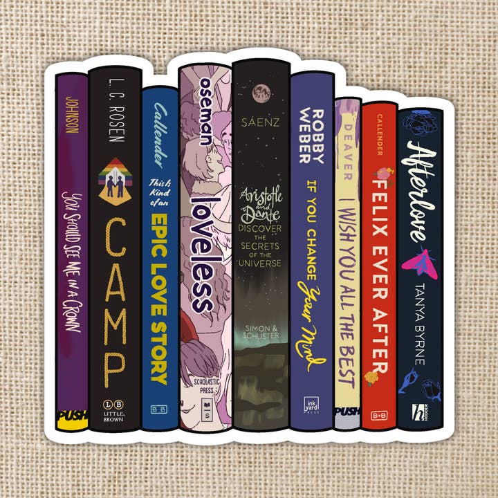 LGBTQ+ YA Book Stack 3-inch Sticker for wholesale by Kingdom of Threads