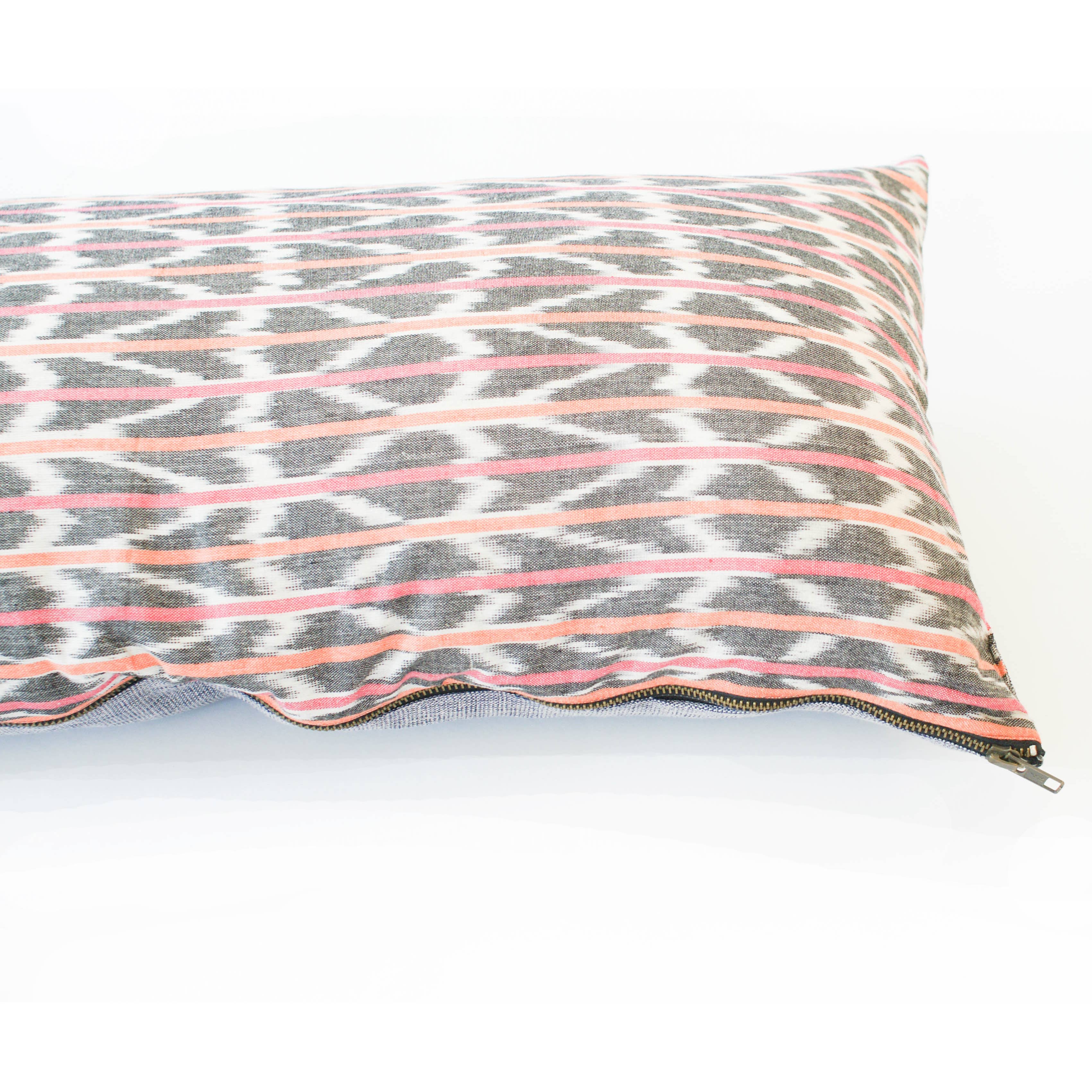 Rustic Loom - Wholesale Lumbar Pillow - Orange Pink Ikat Triangle Stripe Jumbo Lumbar Toss Pillow1