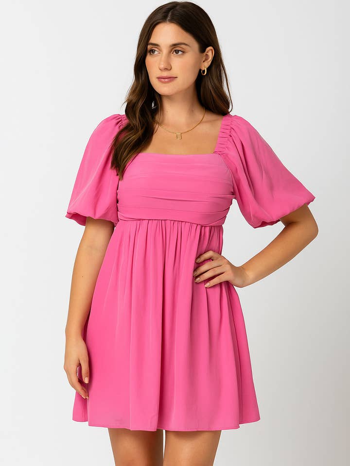 Ladies Solid Color Bubble Sleeves Mini Dress SKD50284 for wholesale by Sweetkama