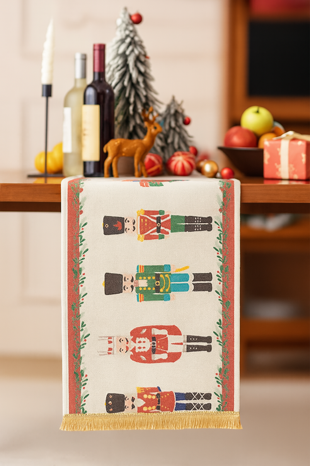 Fennco Styles – wholesale Table runner – Nutcracker Holiday Table Runner with Fringe1