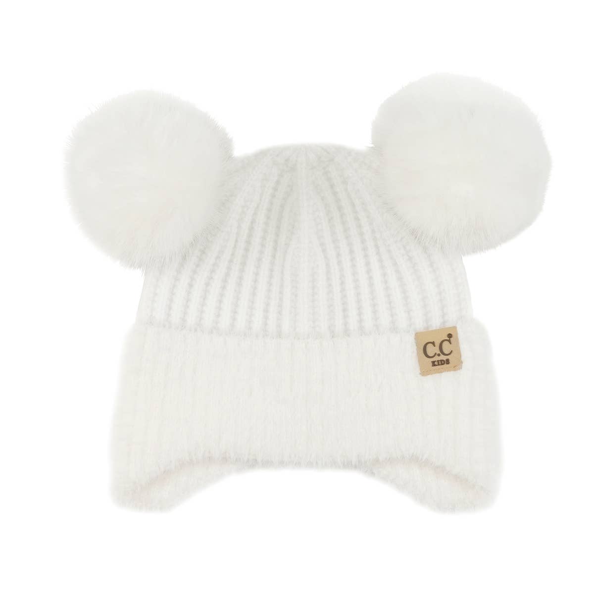Funky Junque - Wholesale Beanie - Kids - Kids Double Pom Chenille Earflap Beanie - White0