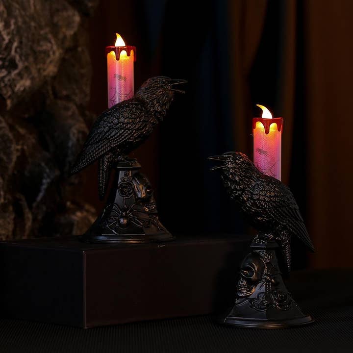 Holiday Farm - Wholesale Decorating tool - Black Crow LED Candle Statue – Halloween Home Décor