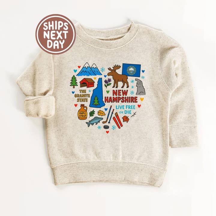 Sweat-shirt pour enfants du New Hampshire – Icônes de l'État du Granite pour la vente par EnjoyMyDesign