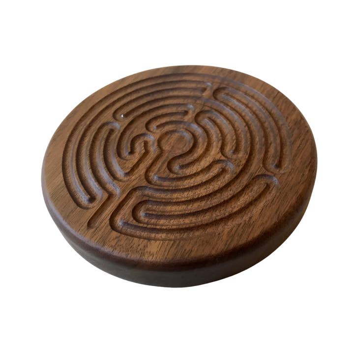 Small 7-circuit Chartres Finger Labyrinth, Solid Wood, 4.75" for wholesale by Wooden Contraptions