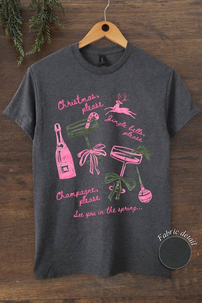 COLORBEAR - Venta al por mayor Camiseta estampada - Mujer - Camiseta de Algodón Grueso con Gráfico de Champán Navideño0