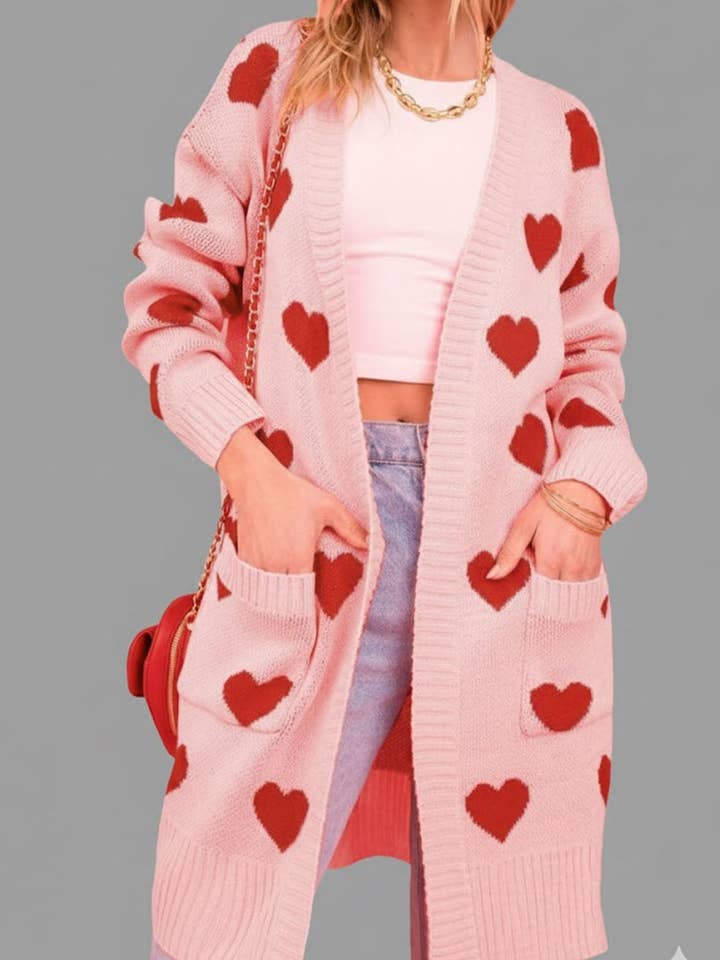 Minimalist V-Neck Heart Print Valentine's Cardigan DP25H796 for wholesale by Dipped Shop
