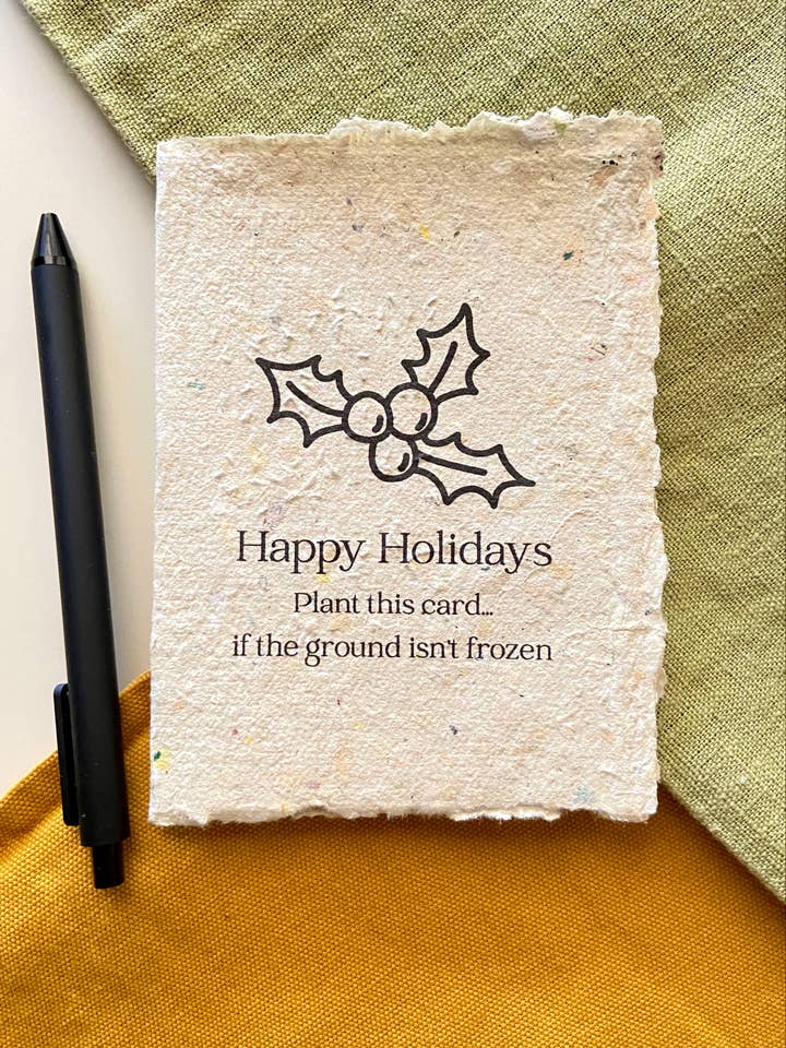 Happy Holidays Plantable Greeting Card on Eco-Friendly Paper for wholesale by Rockywoods Studio