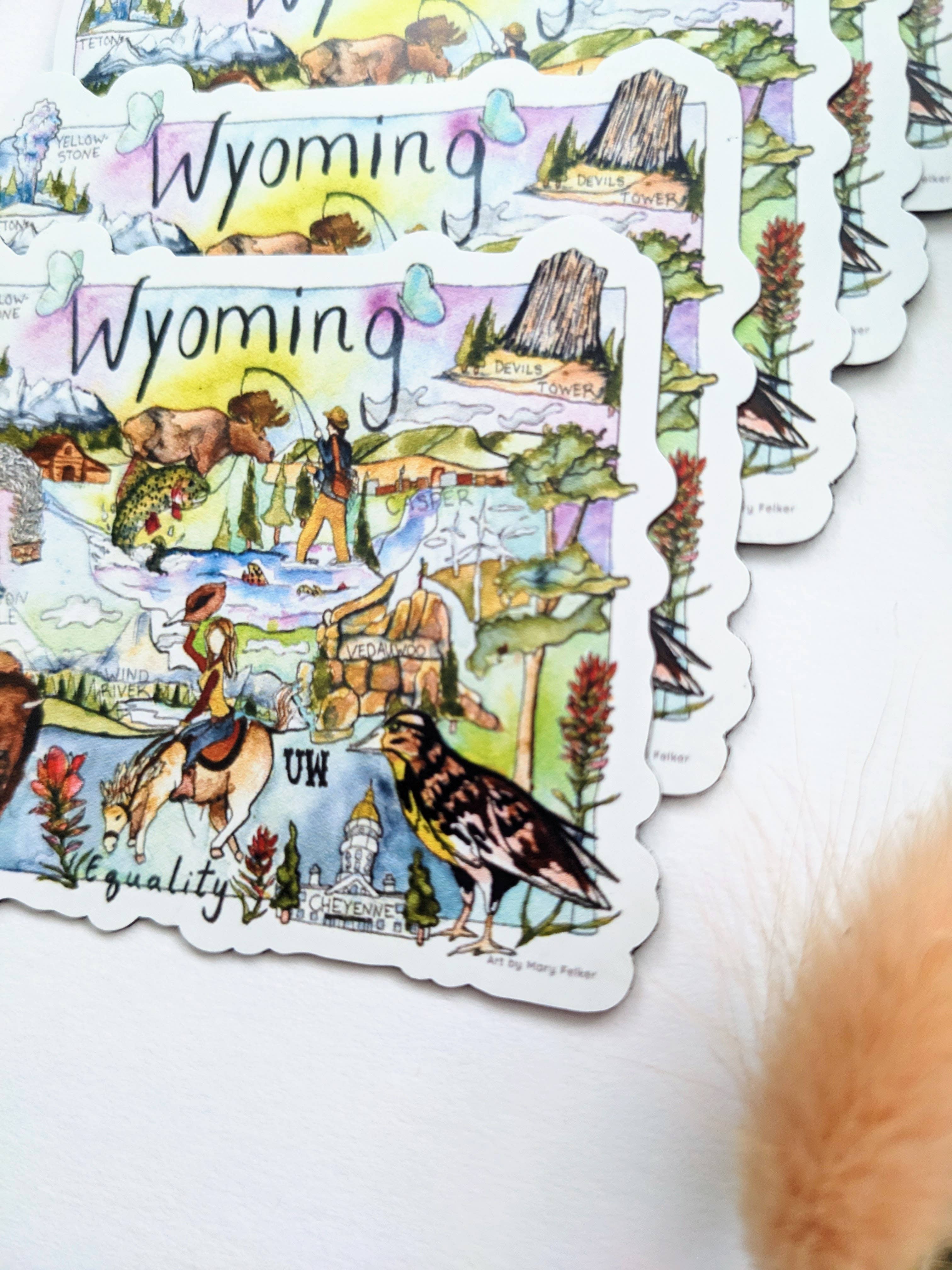 Mary Felker Art and Design - Wholesale Magneet - Magnet uit Wyoming, souvenir uit Wyoming, kaartkunst van Wyoming3