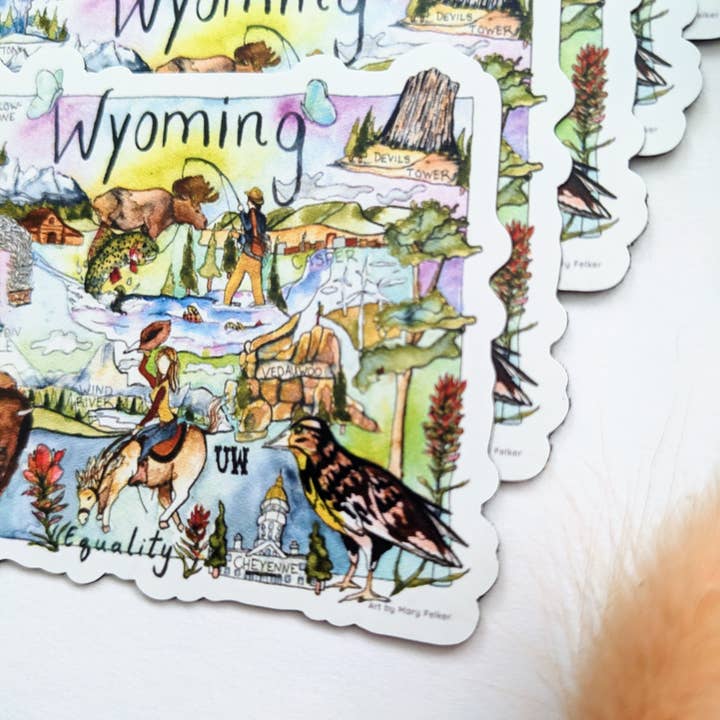 Mary Felker Art and Design - Wholesale Magneet - Magnet uit Wyoming, souvenir uit Wyoming, kaartkunst van Wyoming3