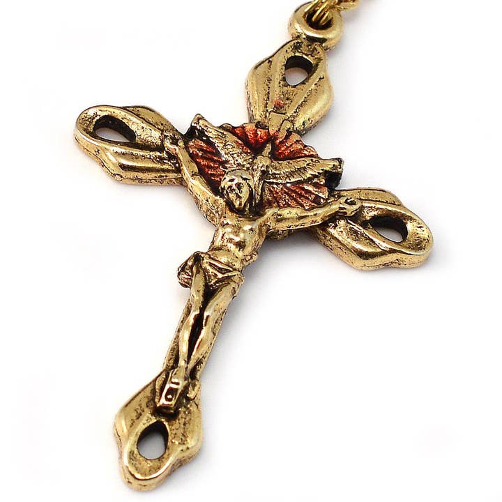 Ghirelli UsA Inc - Wholesale Prayer Beads Necklace - Holy Spirit Faceted Red Glass and Gold Rosary