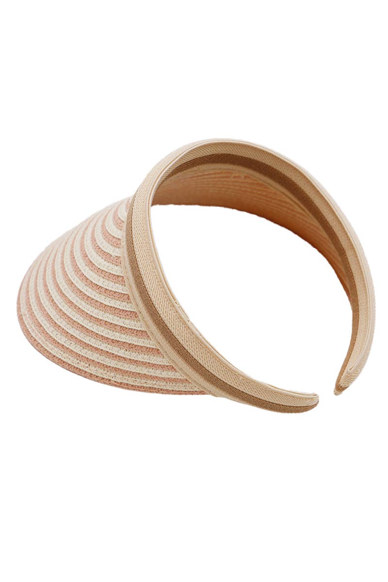 Cap Zone - Wholesale Visor - Women's - Harbor Stripe Sweatband Paper Straw Sun Visor3