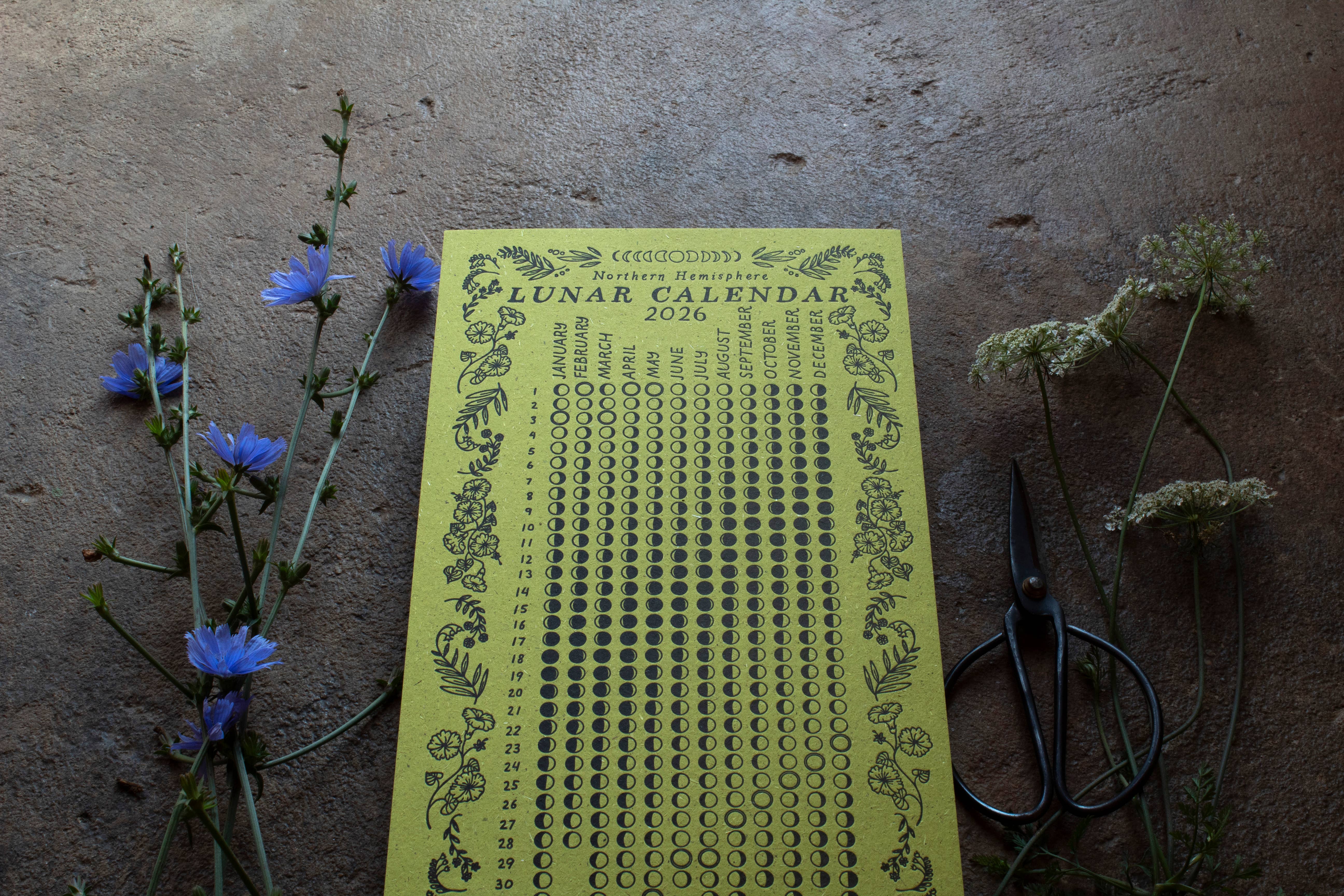 Ratbee Press - Vendita all'ingrosso Calendario - Calendario lunare 2026, fasi lunari, regalo di Natale 2025, muschio6