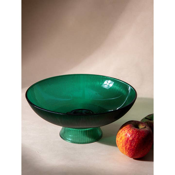 Casa Amarosa - Wholesale Decorative Plate/Dish/Bowl - Ribbed Glass Bowl, Green -10 x 10 x 5 Inches